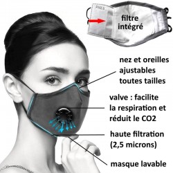 Masque en tissu avec filtre PM2.5 gris