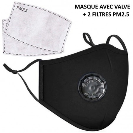 Masque de protection Covid en tissu avec filtre PM2.5 noir