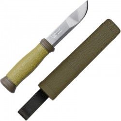 Couteau Mora bushcraft survival orange: pierre à feu, aiguiseur