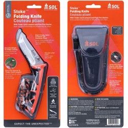 Couteau de survie SOL Stoke Folding Knife avec pierre à feu, étui et allume-feu