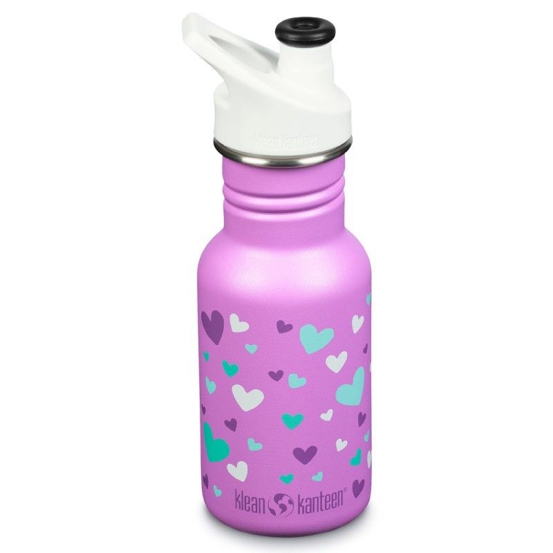 Gourde enfant Klean Kanteen Kid Classic Sport 0,35 litre rose avec cœurs