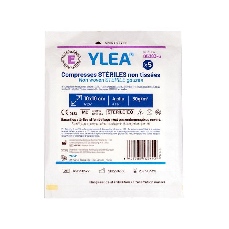 Sachet de 5 compresses stériles non tissées YLEA 10 x 10 cm