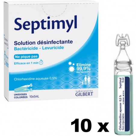 Solution désinfectante de chlorhexidine aqueuse Septimyl en lot de 10 doses