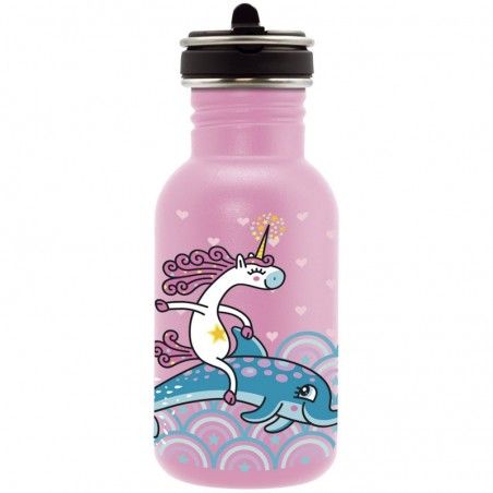 Gourde inox enfant pour fille Laken Basic Steel 0,5L rose avec licorne et bouchon Flow Gourde inox enfant pour fille Laken Basic Steel 0,5L rose avec licorne et bouchon Flow