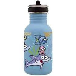Gourde bleue avec poissons pour garçon ou fille Laken Basic Steel 0,5 litre bleue avec bouchon étanche Flow