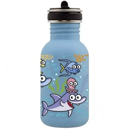Gourde bleue avec poissons pour garçon ou fille Laken Basic Steel 0,5 litre bleue avec bouchon étanche Flow Gourde bleue avec poissons pour garçon ou fille Laken Basic Steel 0,5 litre bleue avec bouchon étanche Flow