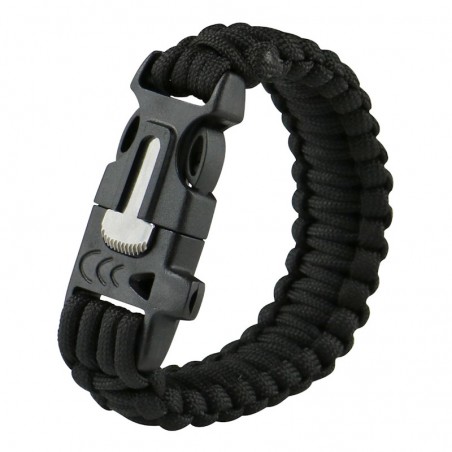 Bracelet en paracorde avec pierre à feu et sifflet intégrés CAO de couleur noire Bracelet en paracorde avec pierre à feu et sifflet intégrés CAO de couleur noire