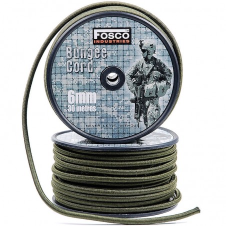 Corde élastique vert armée  de type militaire Fosco Bungee Cord 6 mm (vente au mètre)
