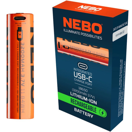 Batterie rechargeable Nebo 18650 pour lampe Einstein, Torchy ou Galileo Batterie rechargeable Nebo 18650 pour lampe Einstein, Torchy ou Galileo
