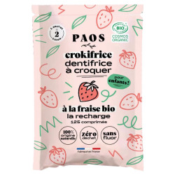 Dentifrice bio à croquer d'origine naturelle PAOS Crokifrice à la fraise