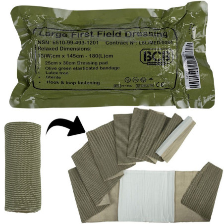 Pansement compressif militaire BCB Standard First Field Dressing 25 x 30cm Pansement compressif militaire BCB Standard First Field Dressing 25 x 30cm