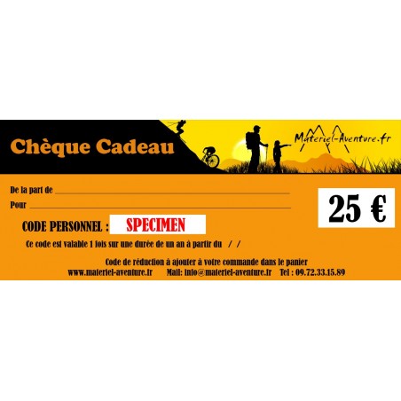 Chèque-cadeau Matériel-Aventure de 25 € Chèque-cadeau Matériel-Aventure de 25 €