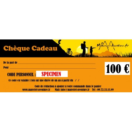 Chèque-cadeau Matériel-Aventure de 100 € Chèque-cadeau Matériel-Aventure de 100 €