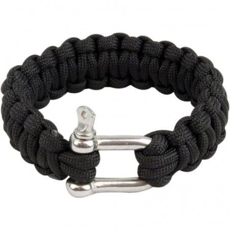 Bracelet de survie Paracord D-Ring Highlander noir à boucle métal